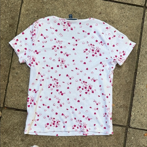 Karen Scott 100% cottonWhite Tee with Pink Heart Pattern. Size PM - Picture 5 of 5